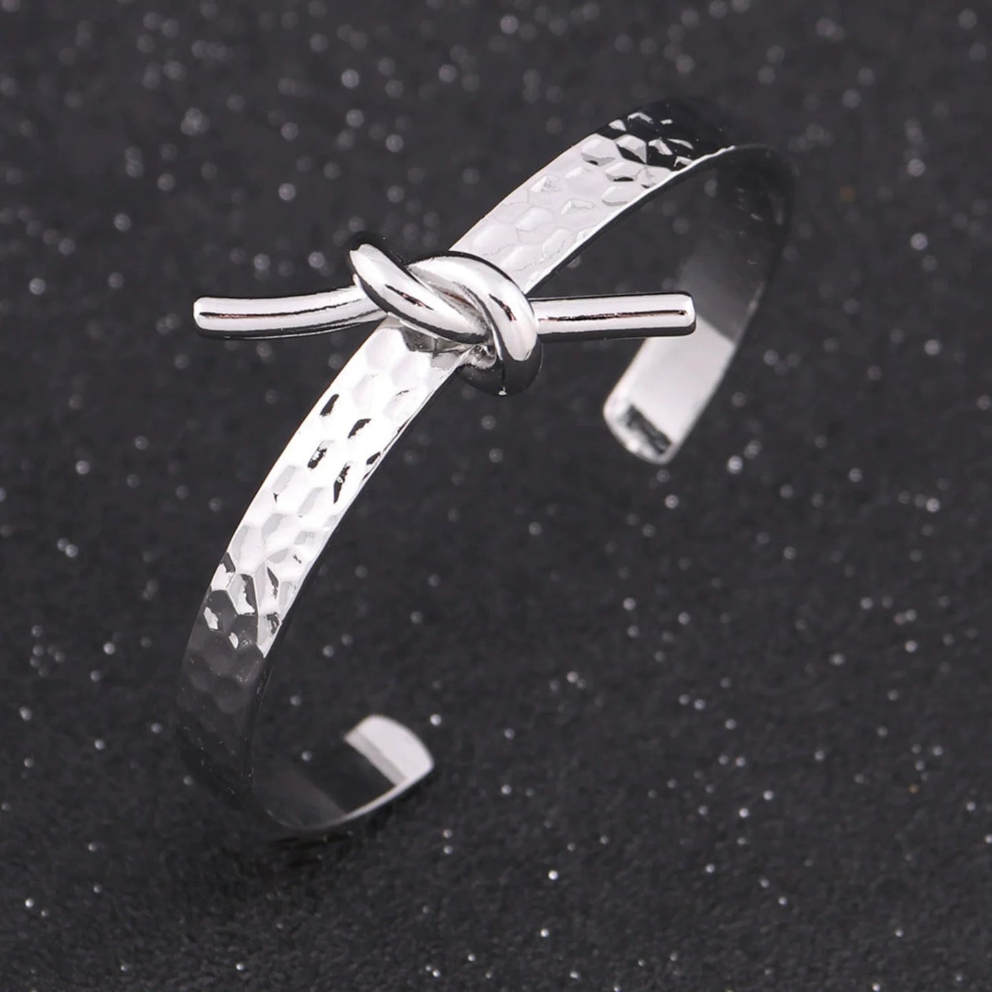 Just Lil Things Silver Hammered Knot Cuff Bracelet JLTB0980