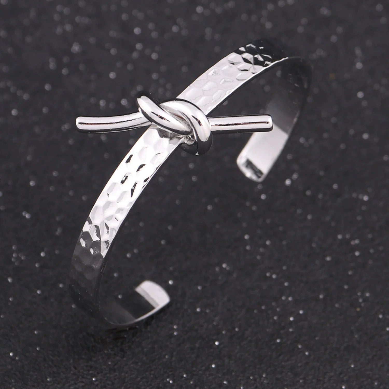 Just Lil Things Silver Hammered Knot Cuff Bracelet JLTB0980
