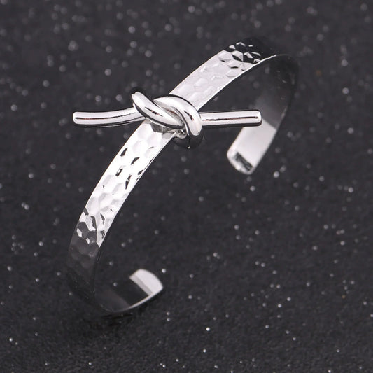 Just Lil Things Silver Hammered Knot Cuff Bracelet JLTB0980