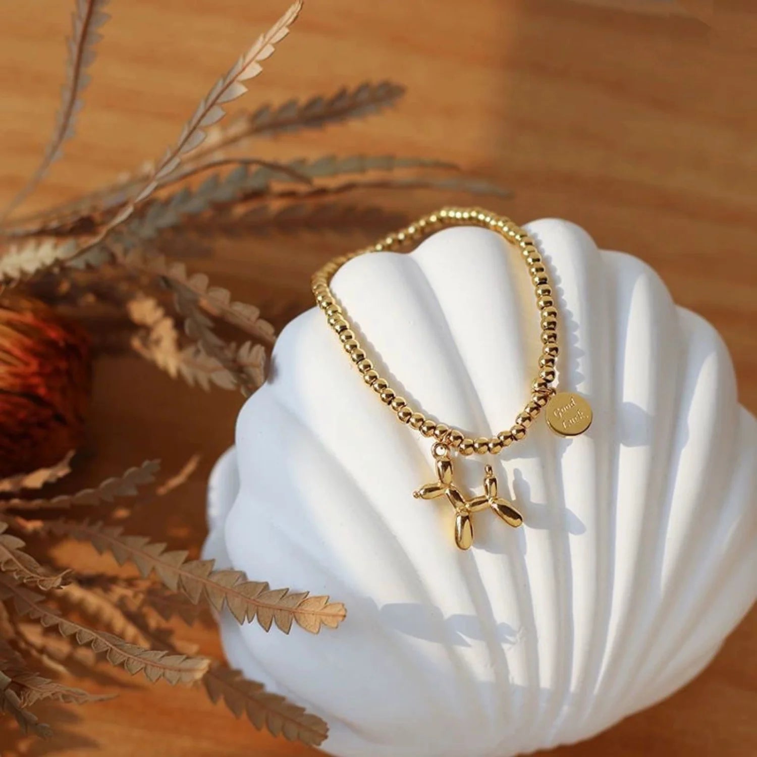 Golden Balloon Dog Bead Bracelet JLTB1028
