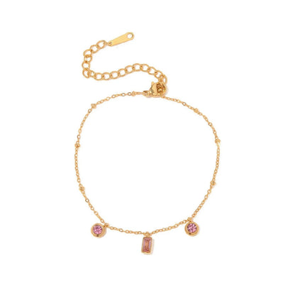 Pink Crystal Gold Charm Bracelet JLTB1034