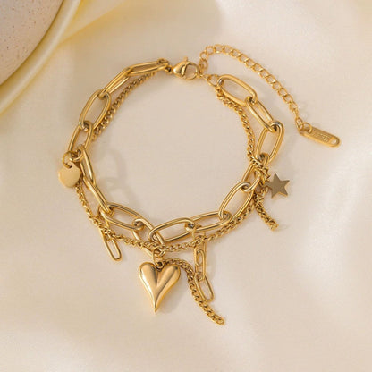 Gold Layered Heart Star Bracelet JLTB1040