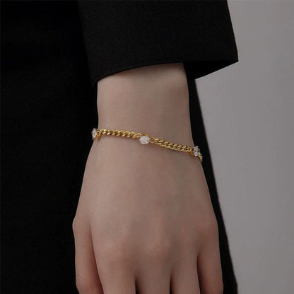 Gold Curb Chain Crystal Bracelet JLTB1048