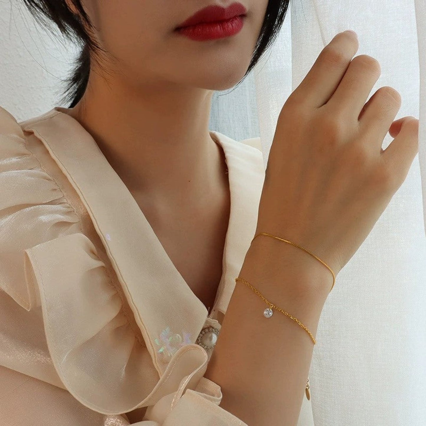 Gold Double Layer Solitaire Bracelet JLTB1057