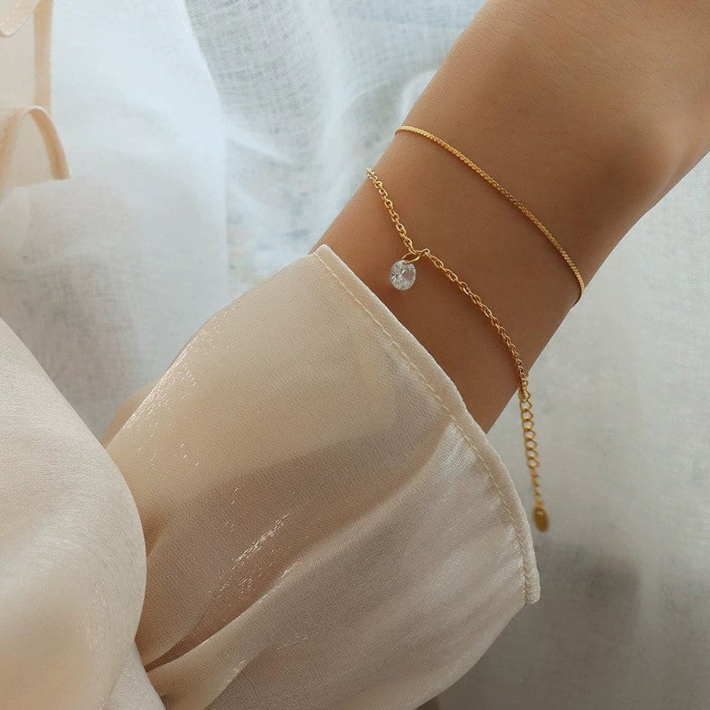 Gold Double Layer Solitaire Bracelet JLTB1057