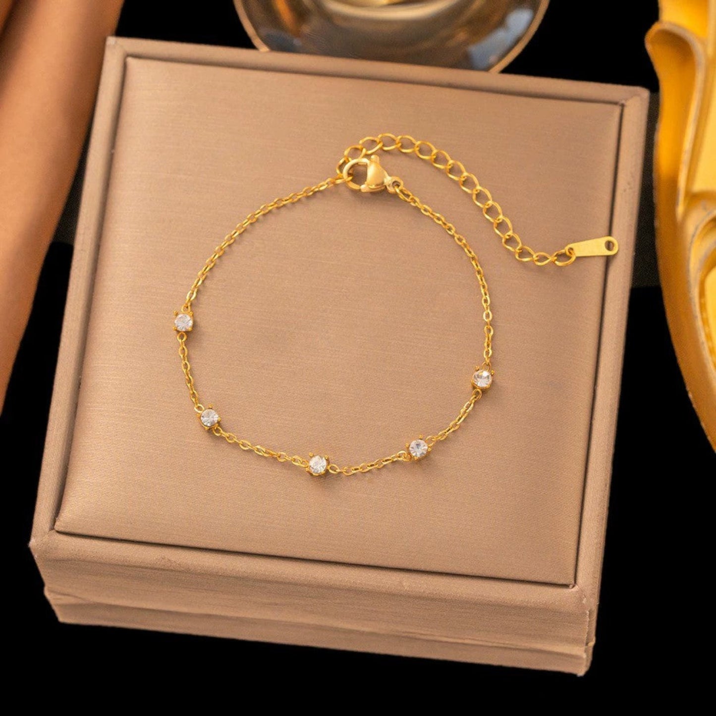 Gold Crystal Station Cable Bracelet JLTB1058