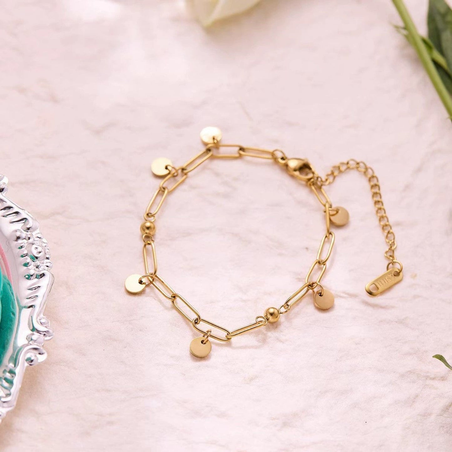 Gold Disc Charm Link Bracelet JLTB1060