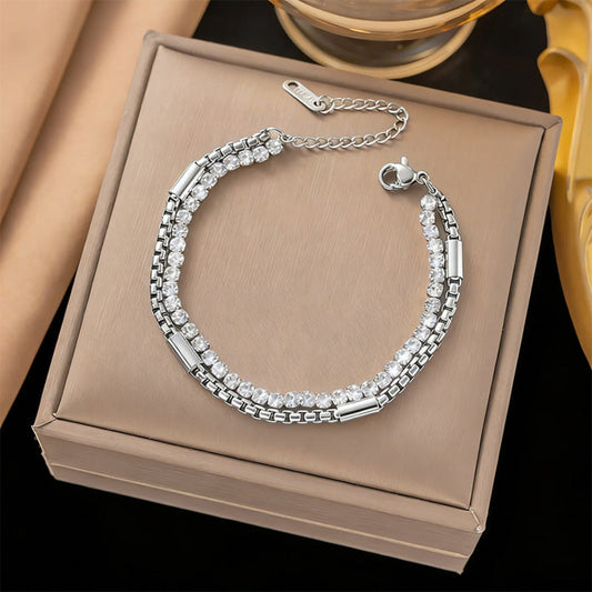 Layered Silver Crystal Tennis Bracelet JLTB1065