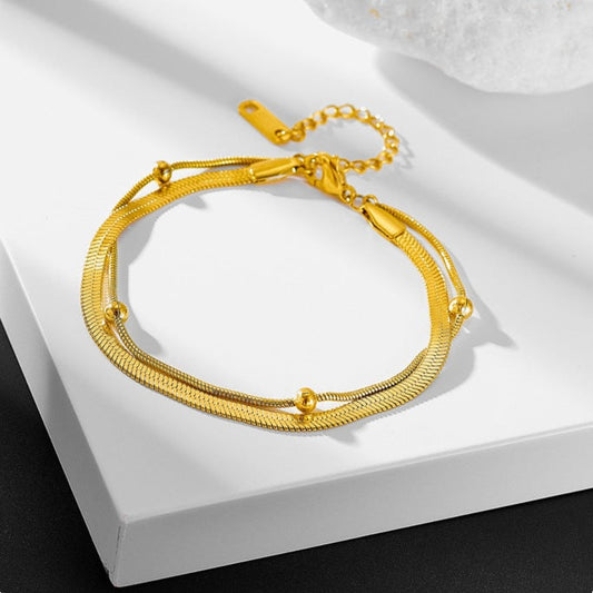 Gold Layered Herringbone Bead Bracelet JLTB1074