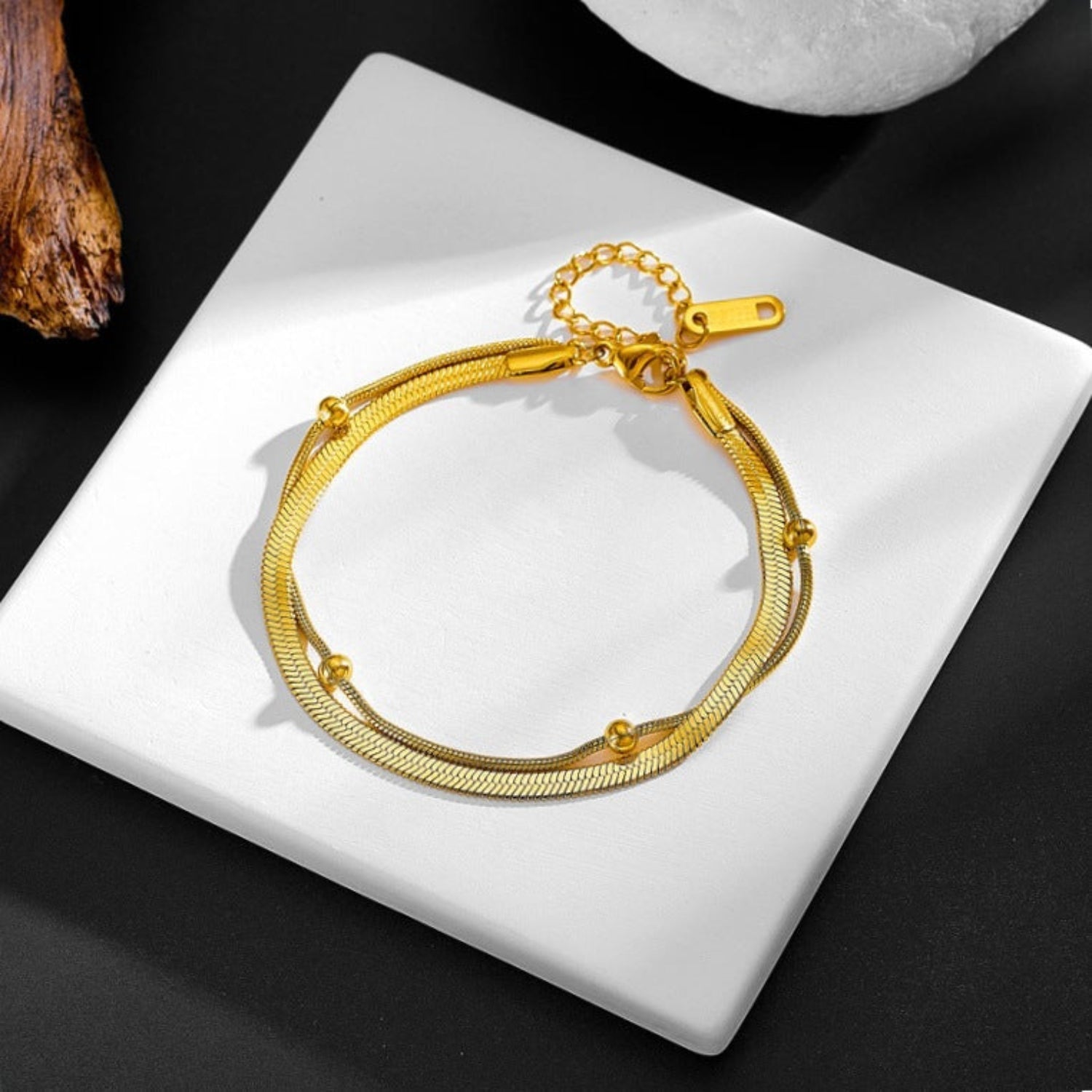 Gold Layered Herringbone Bead Bracelet JLTB1074