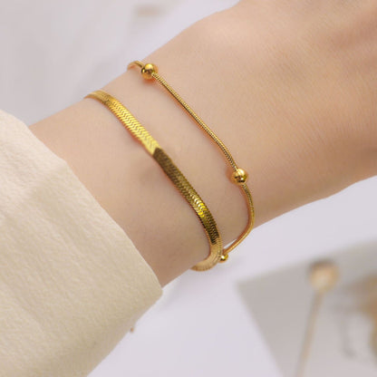 Gold Layered Herringbone Bead Bracelet JLTB1074