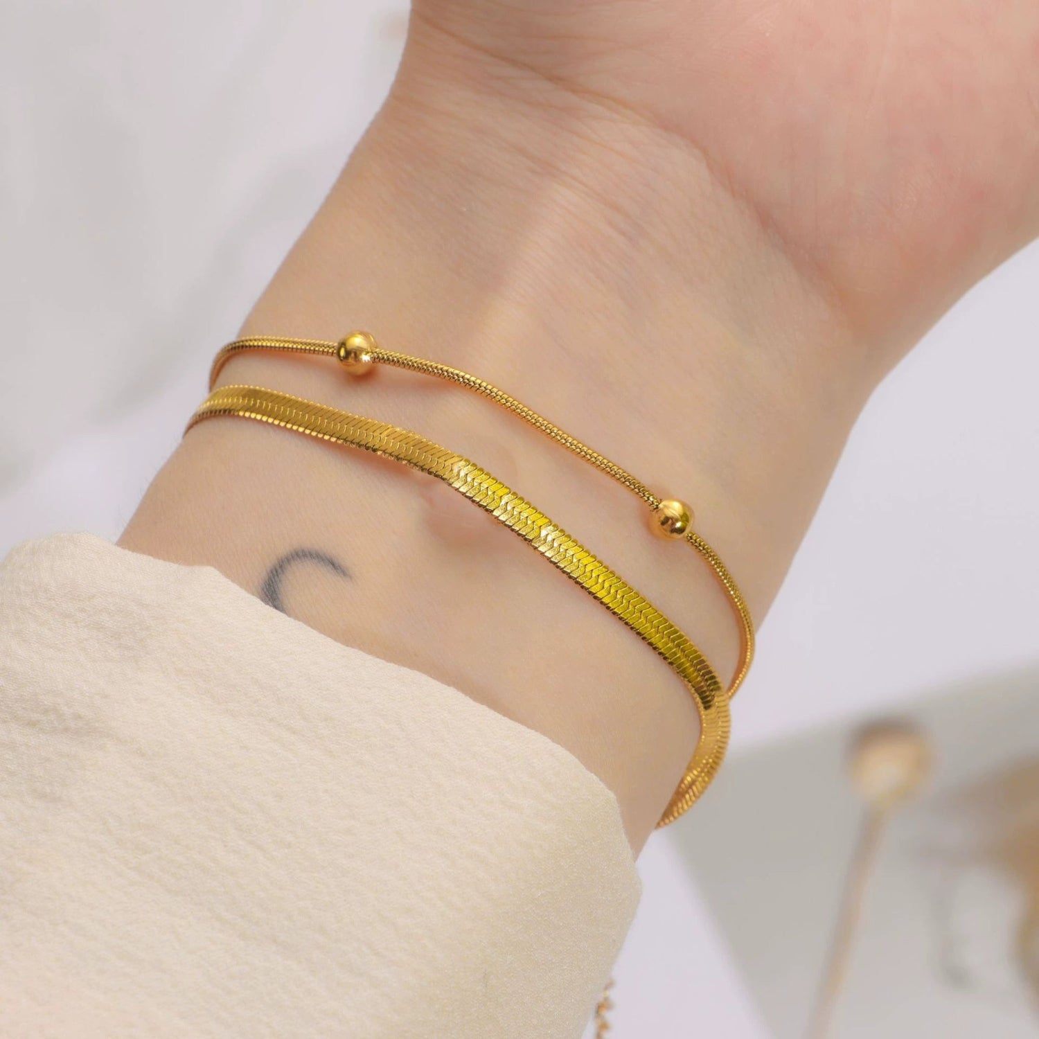 Gold Layered Herringbone Bead Bracelet JLTB1074
