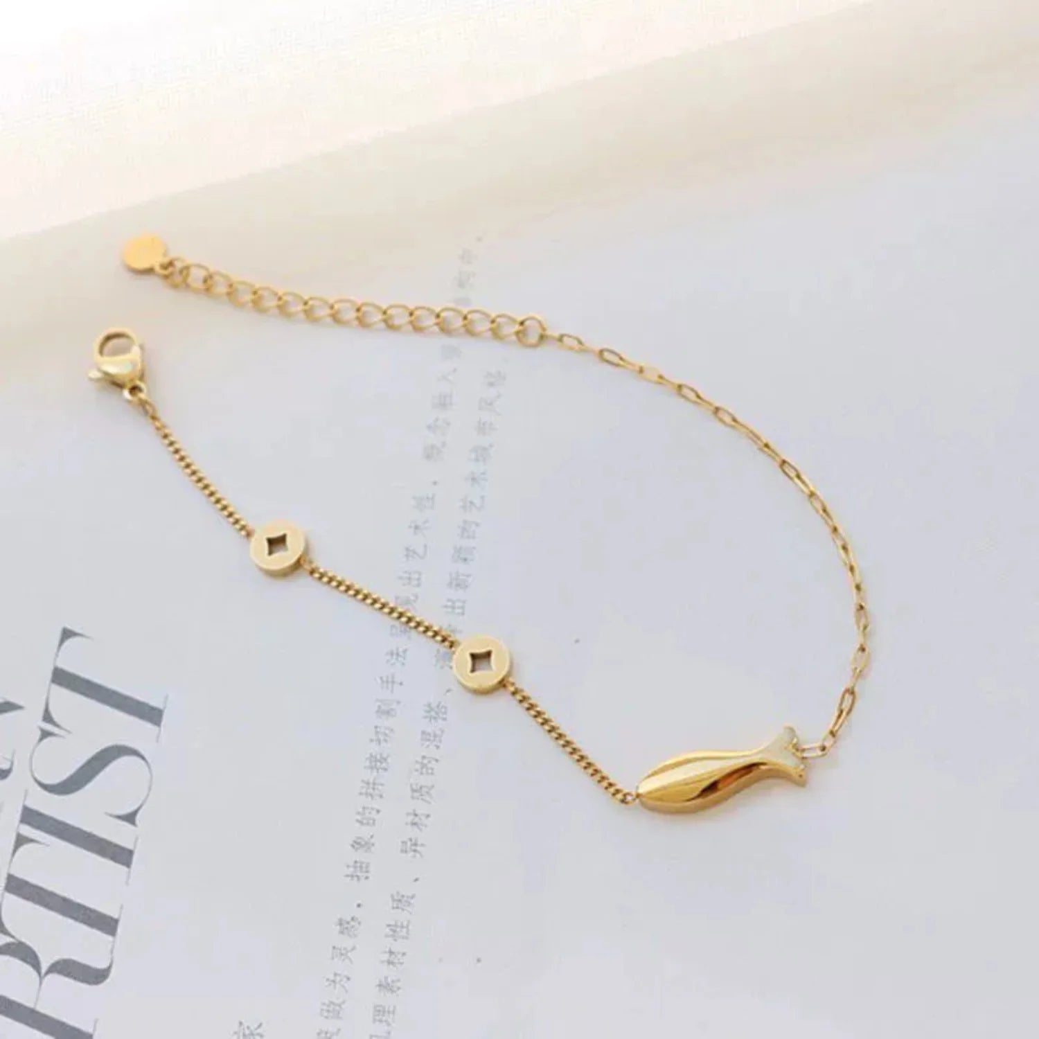 Gold Fish Coin Charm Bracelet JLTB1075