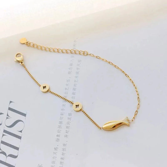 Gold Fish Coin Charm Bracelet JLTB1075