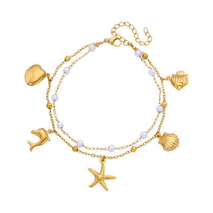 Gold Nautical Pearl Charm Bracelet JLTB1080
