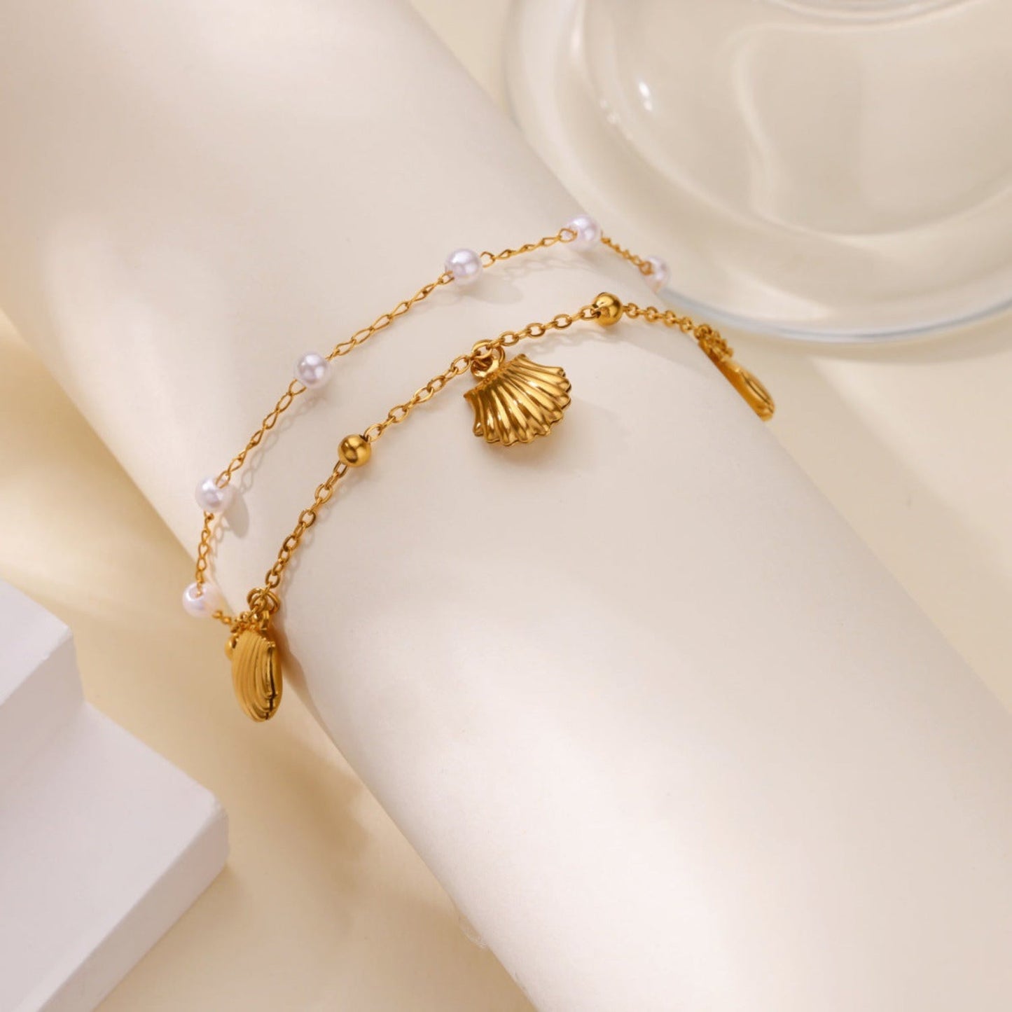 Gold Nautical Pearl Charm Bracelet JLTB1080