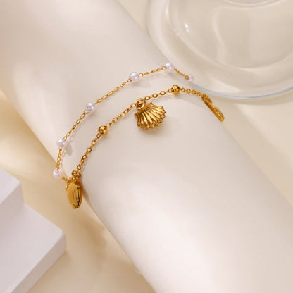 Gold Nautical Pearl Charm Bracelet JLTB1080
