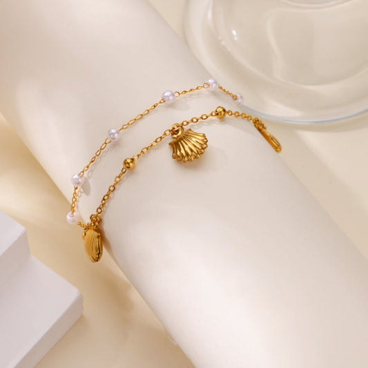 Gold Nautical Pearl Charm Bracelet JLTB1080