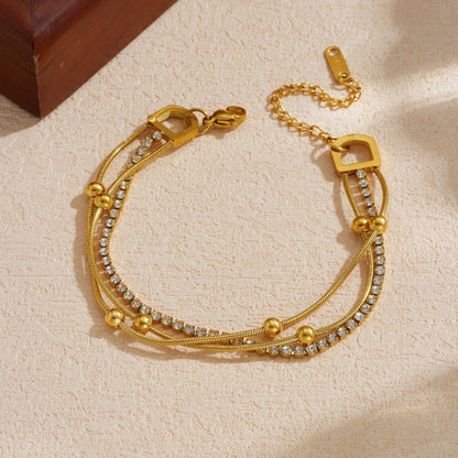 Gold Triple Layer Crystal Bracelet JLTB1081
