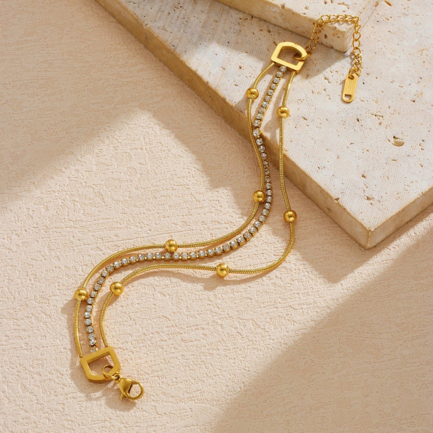 Gold Triple Layer Crystal Bracelet JLTB1081