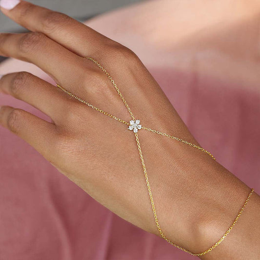 Gold Crystal Flower Hand Bracelet JLTB1083