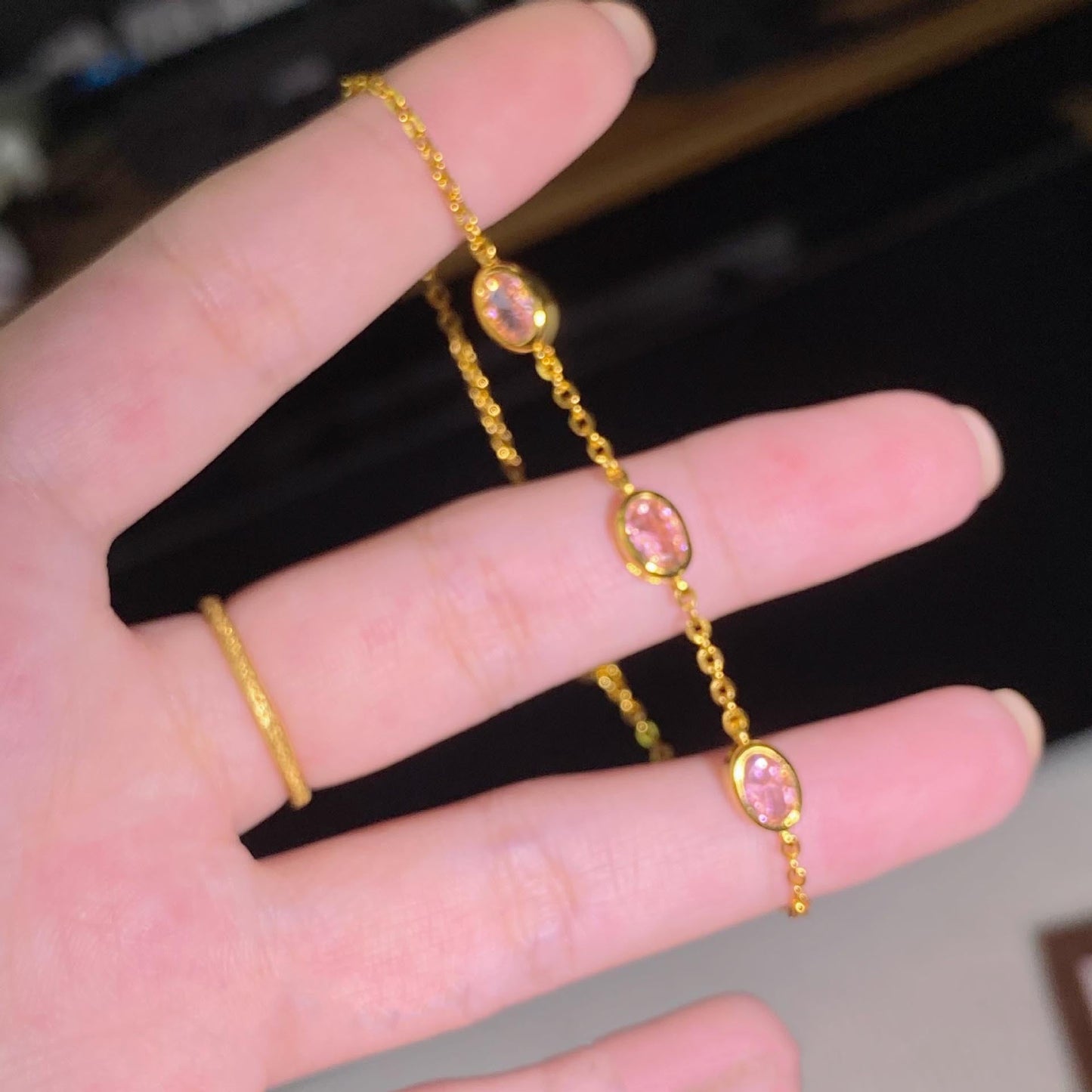 Gold Pink Oval Stone Bracelet JLTB1097