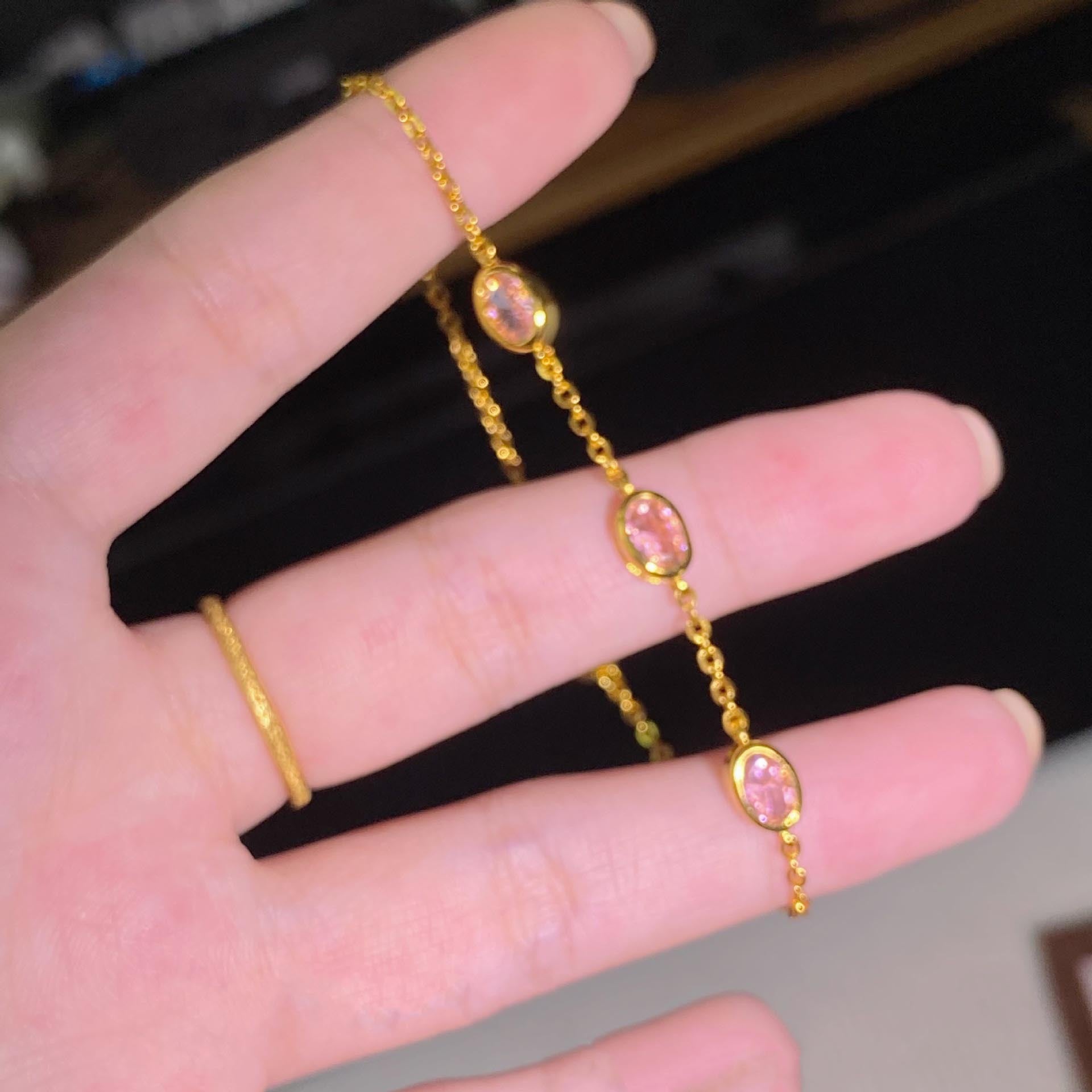 Gold Pink Oval Stone Bracelet JLTB1097