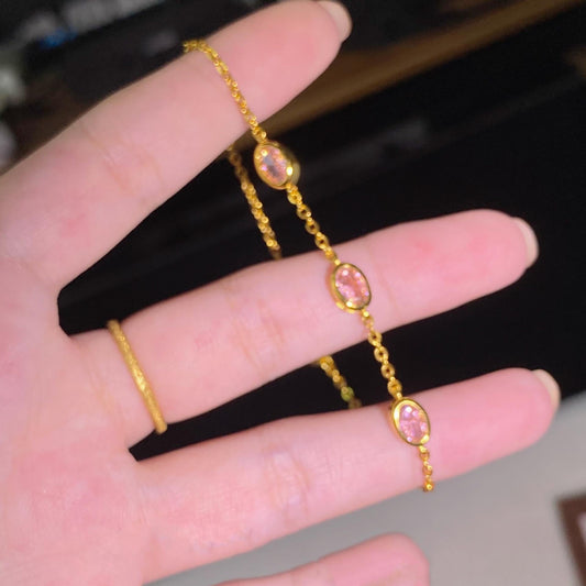 Gold Pink Oval Stone Bracelet JLTB1097