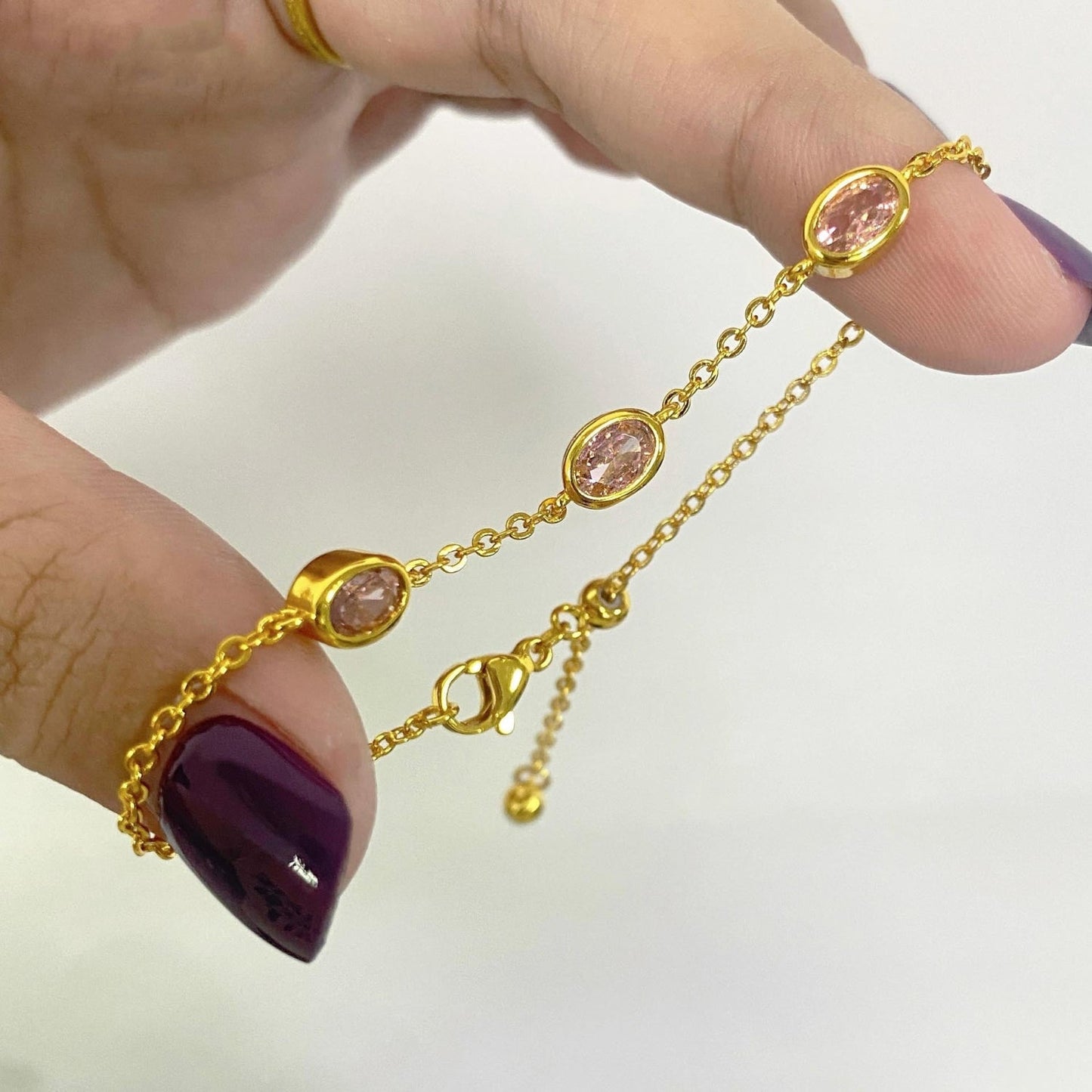 Gold Pink Oval Stone Bracelet JLTB1097