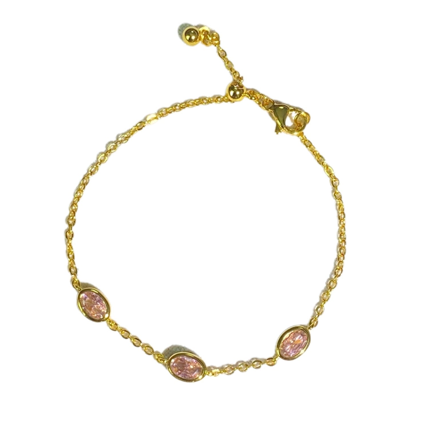 Gold Pink Oval Stone Bracelet JLTB1097