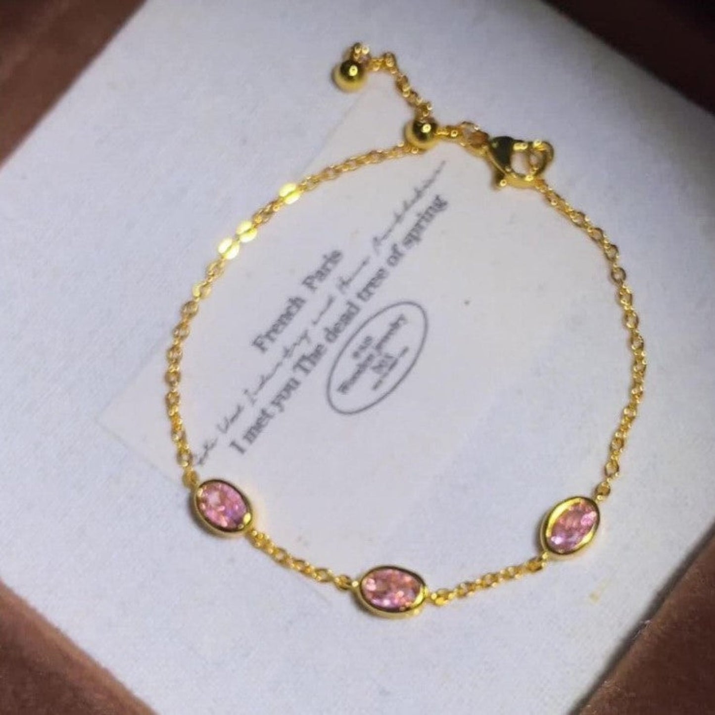 Gold Pink Oval Stone Bracelet JLTB1097