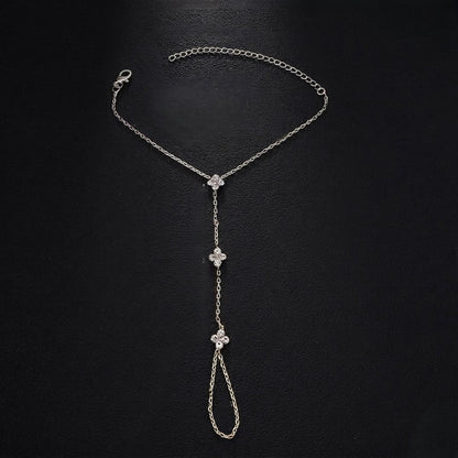 Silver Crystal Clover Hand Bracelet JLTB1099