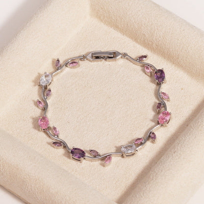 Silver Pink Floral Vine Bracelet JLTB1101