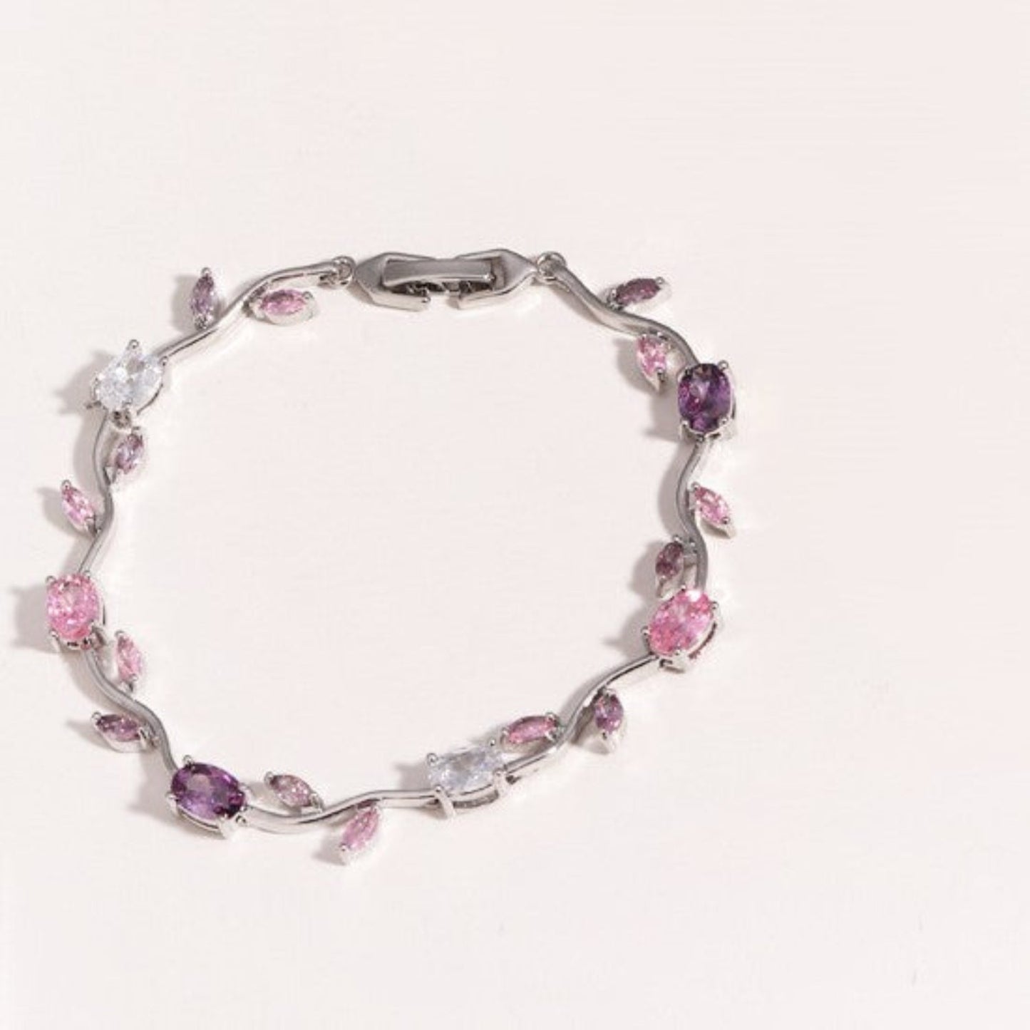 Silver Pink Floral Vine Bracelet JLTB1101