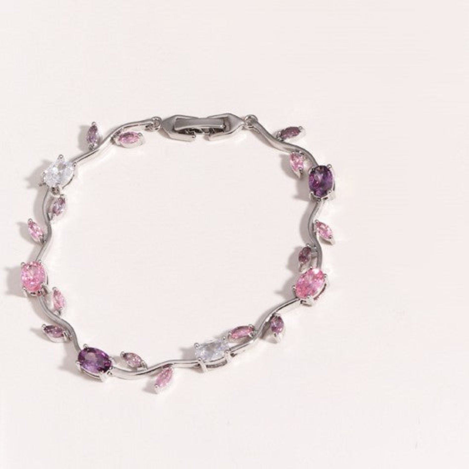 Silver Pink Floral Vine Bracelet JLTB1101