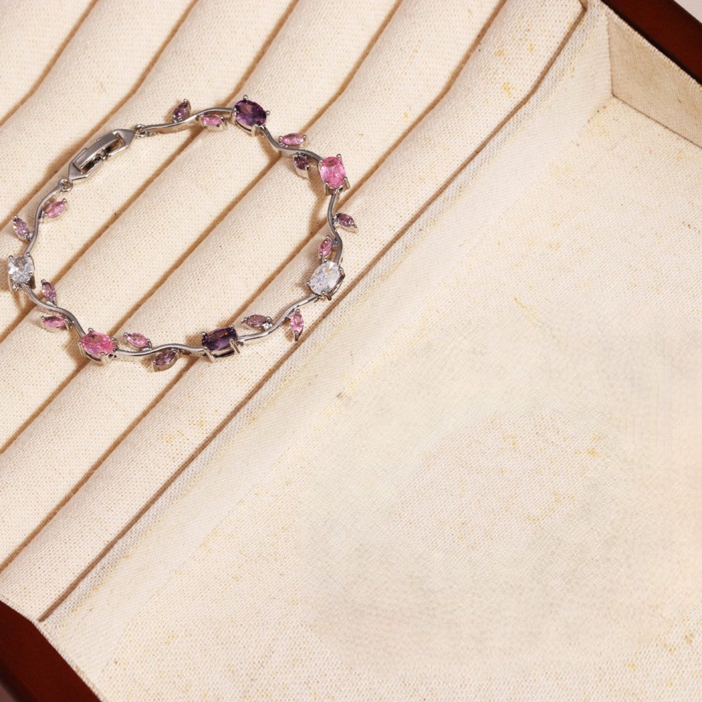Silver Pink Floral Vine Bracelet JLTB1101