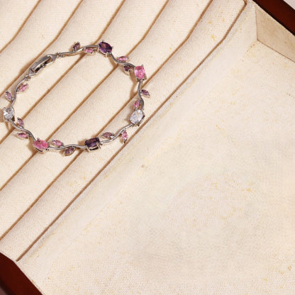 Silver Pink Floral Vine Bracelet JLTB1101