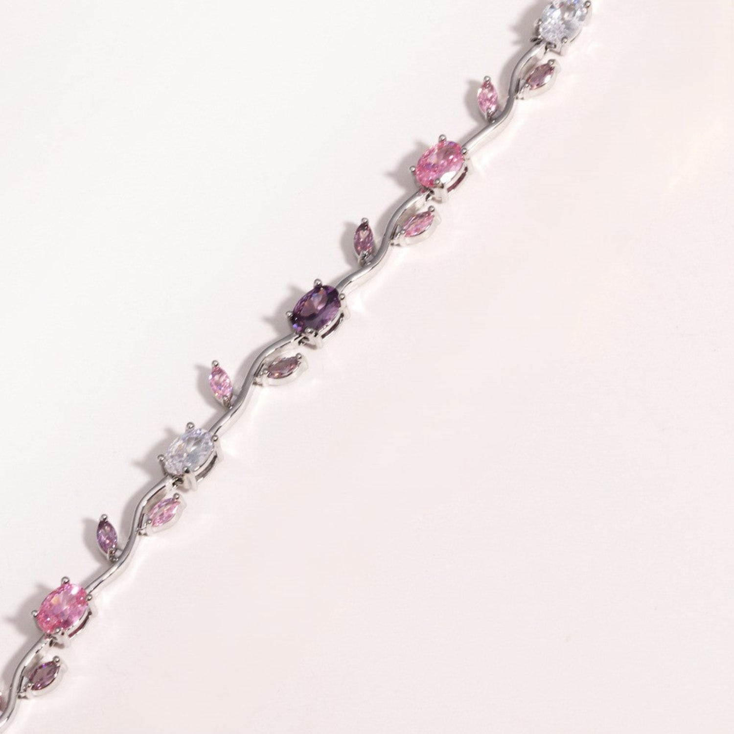 Silver Pink Floral Vine Bracelet JLTB1101