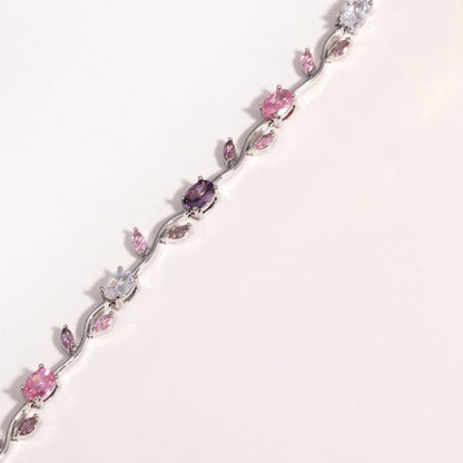 Silver Pink Floral Vine Bracelet JLTB1101