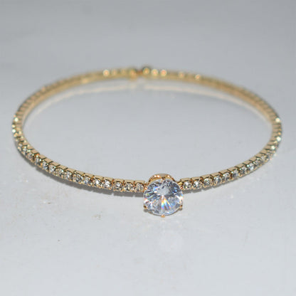 Gold Crystal Solitaire Bangle Bracelet JLTB1105