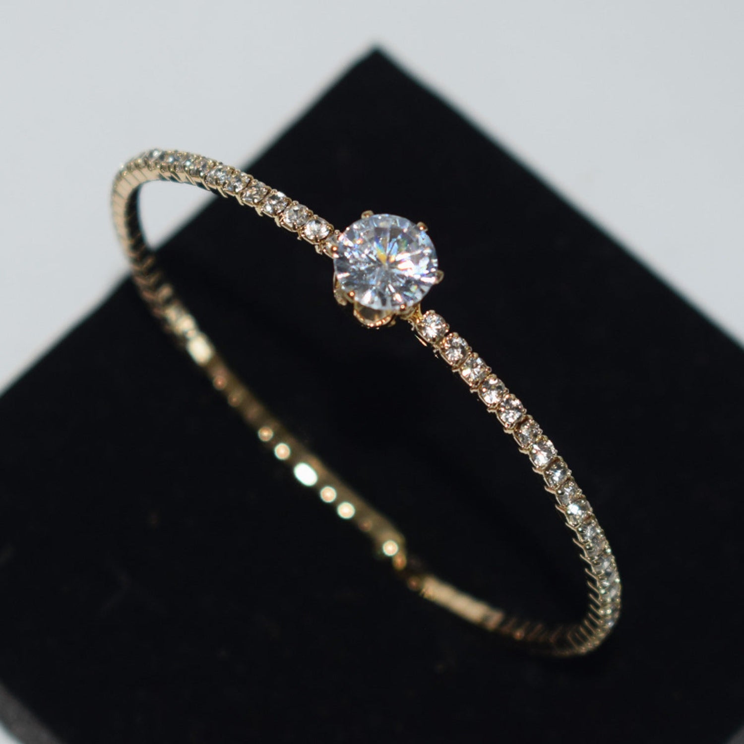 Gold Crystal Solitaire Bangle Bracelet JLTB1105