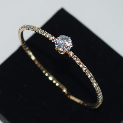 Gold Crystal Solitaire Bangle Bracelet JLTB1105