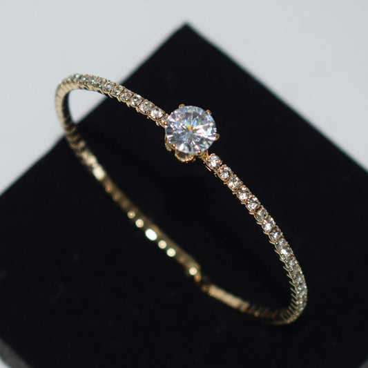 Gold Crystal Solitaire Bangle Bracelet JLTB1105