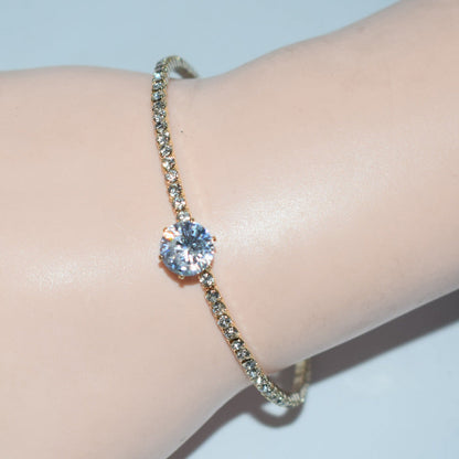 Gold Crystal Solitaire Bangle Bracelet JLTB1105