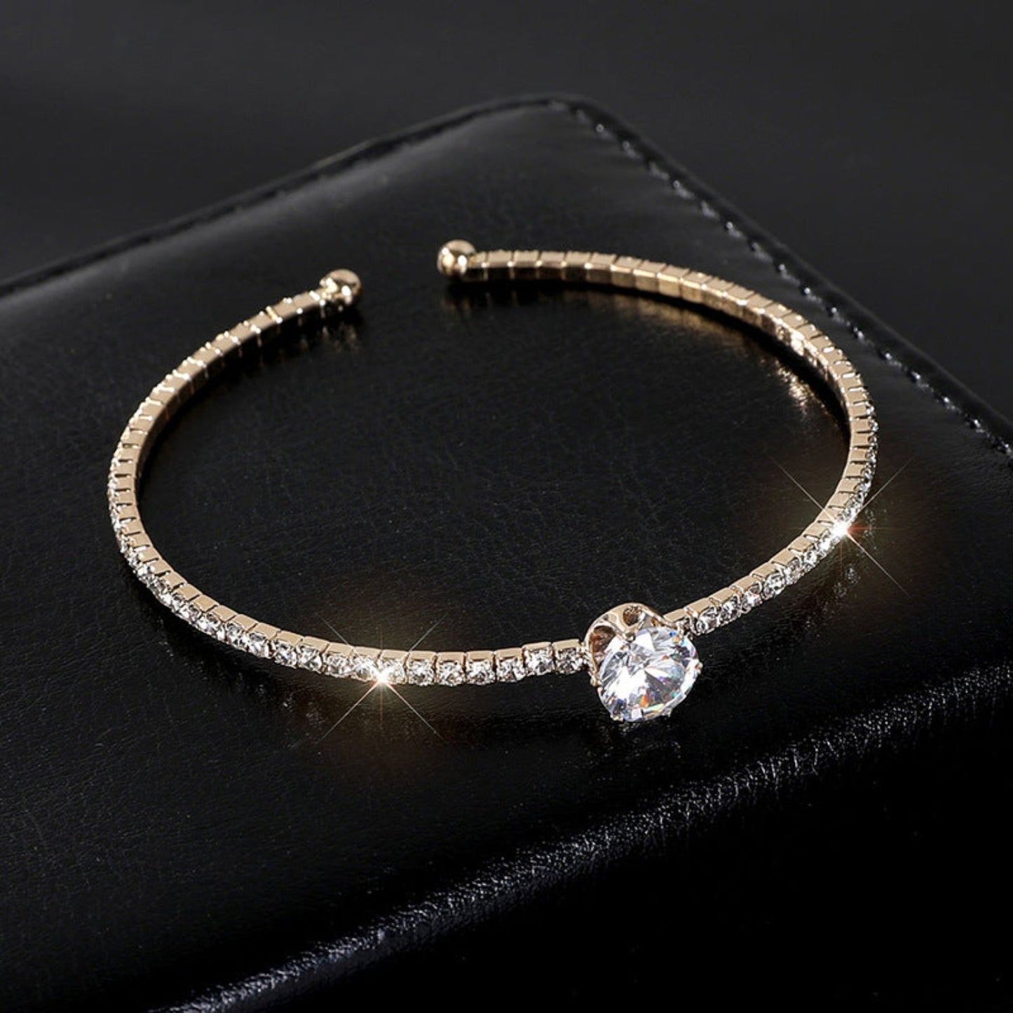 Gold Crystal Solitaire Bangle Bracelet JLTB1105