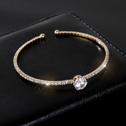 Gold Crystal Solitaire Bangle Bracelet JLTB1105