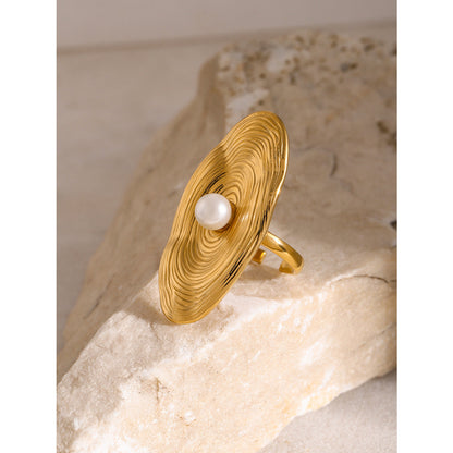 Artificial Textured Gold Oval Disk with Pearl JLTR0341