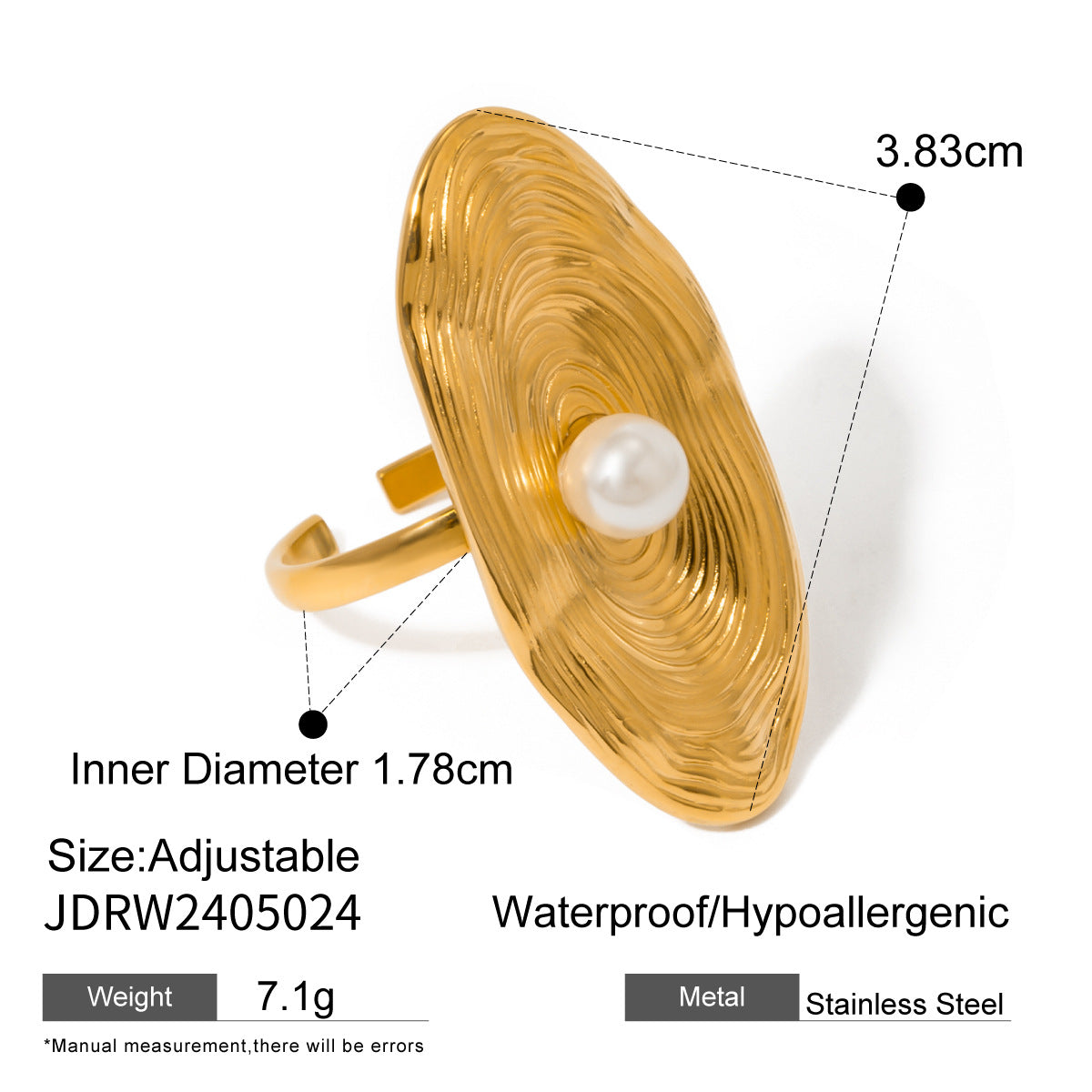 Artificial Textured Gold Oval Disk with Pearl JLTR0341