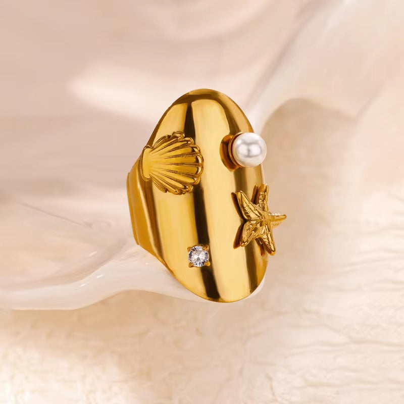Oval Gold Sea Charm Pearl Ring JLTR0556