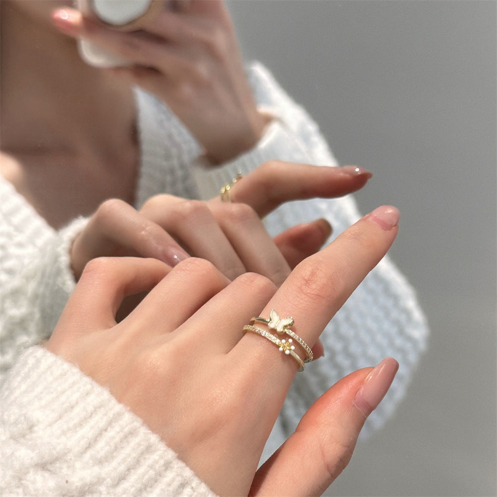 White Butterfly Floral Dual Band Ring JLTR0559